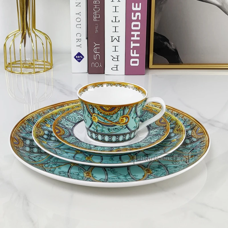 

European Bone China Steak Plate Ceramic Plate Creative Sense Superior Hotel Tableware Western Plate Four-piece Set Combination