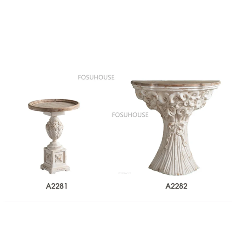 Nordic Solid Wood Coffee Table for Caf&eacute; Furniture Small Round Table Vintage Upscale Roman Carving Design Coffee Shop Side
