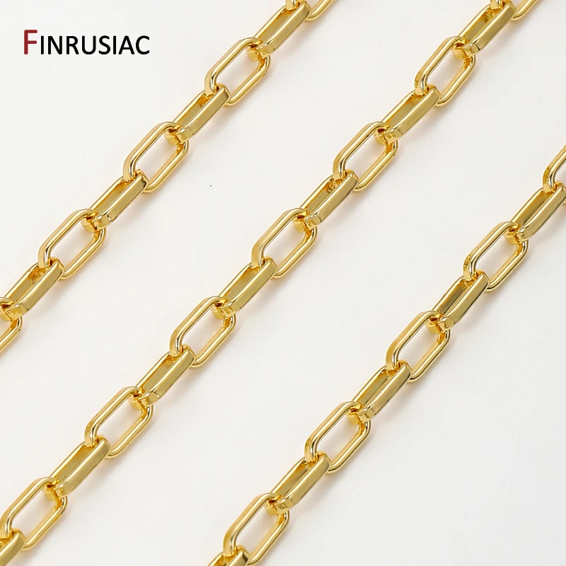 18K Gold Plated Brass Square Link Chain,3.8*7.7mm Paperclip Chain Oval Link Chain for DIY jewelry making accessories