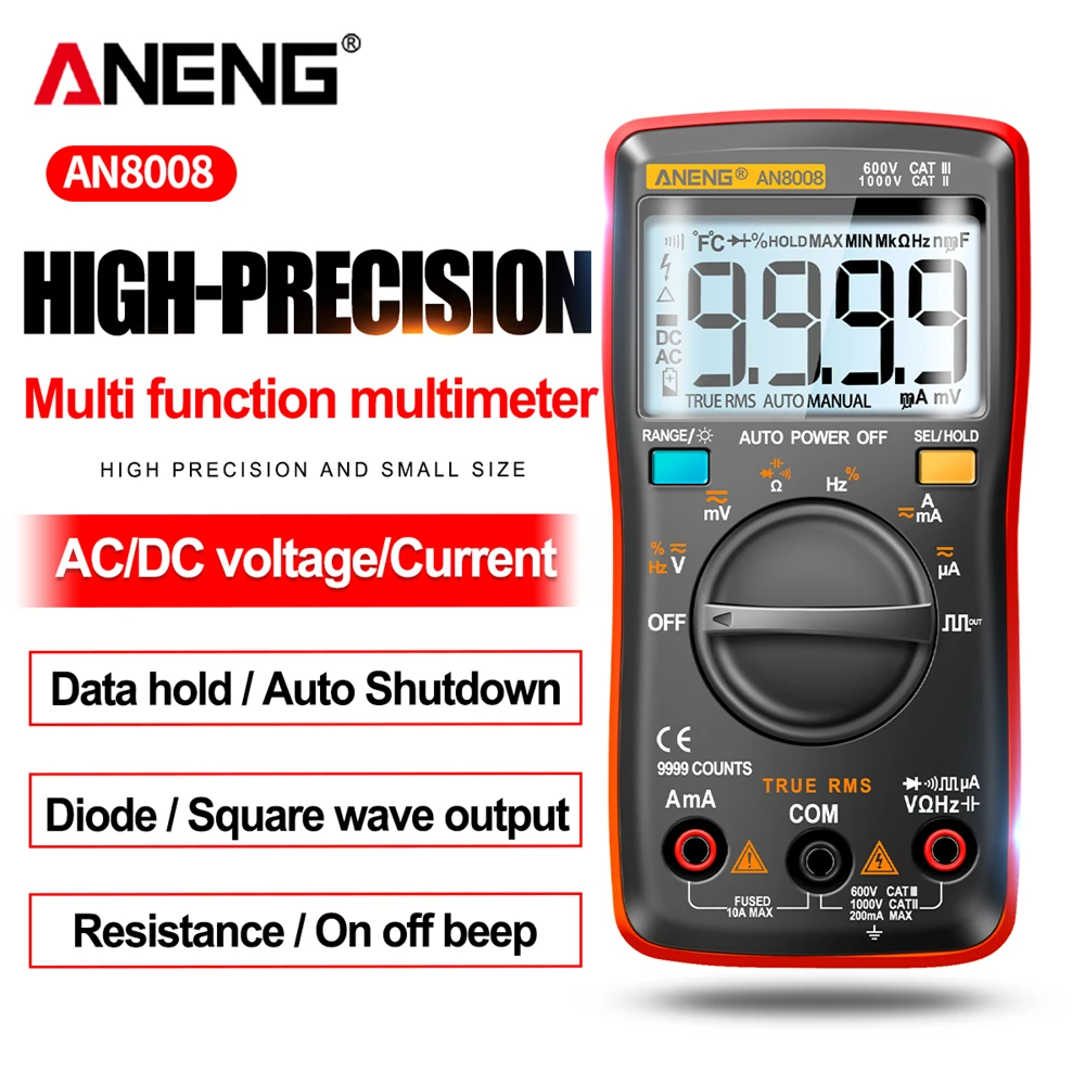 Aneng An8008 9999 Count Meter Multimeter Ac/dc Voltage Ammeter Medidor
