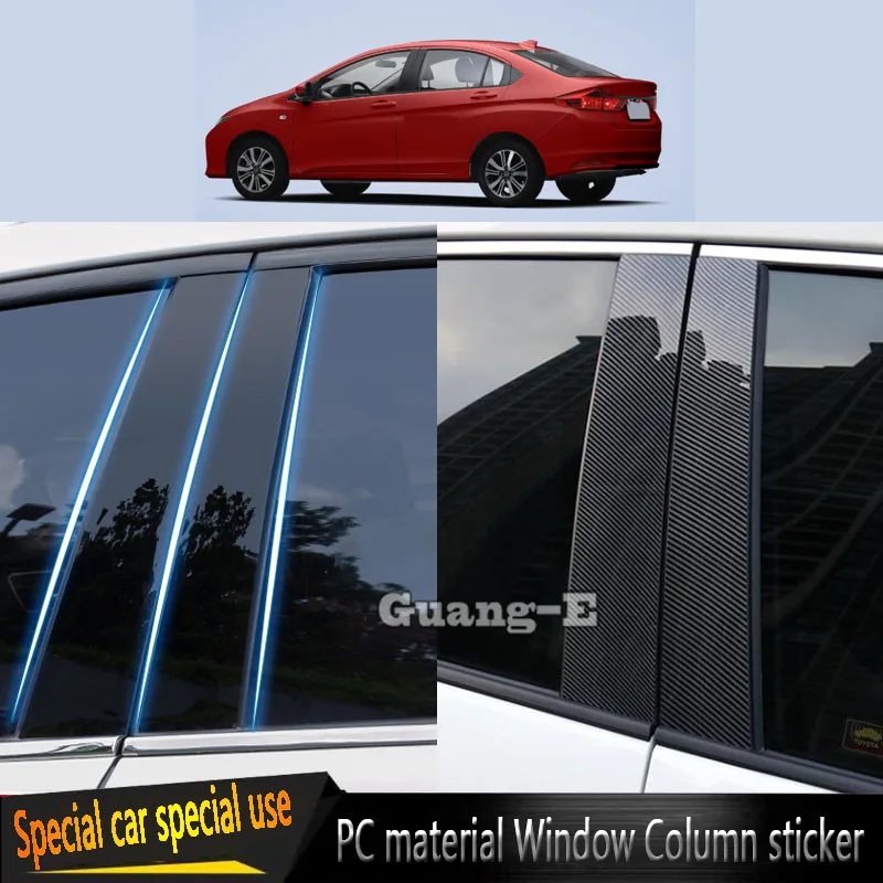 

For Honda City 2015 2016 2017 2019 Car PC Material Pillar Post Cover Door Trim Window Molding Sticker Accessories 6pcs