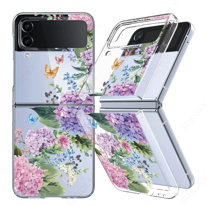 Flower Pattern Shockproof Transparent Folding Phone Case