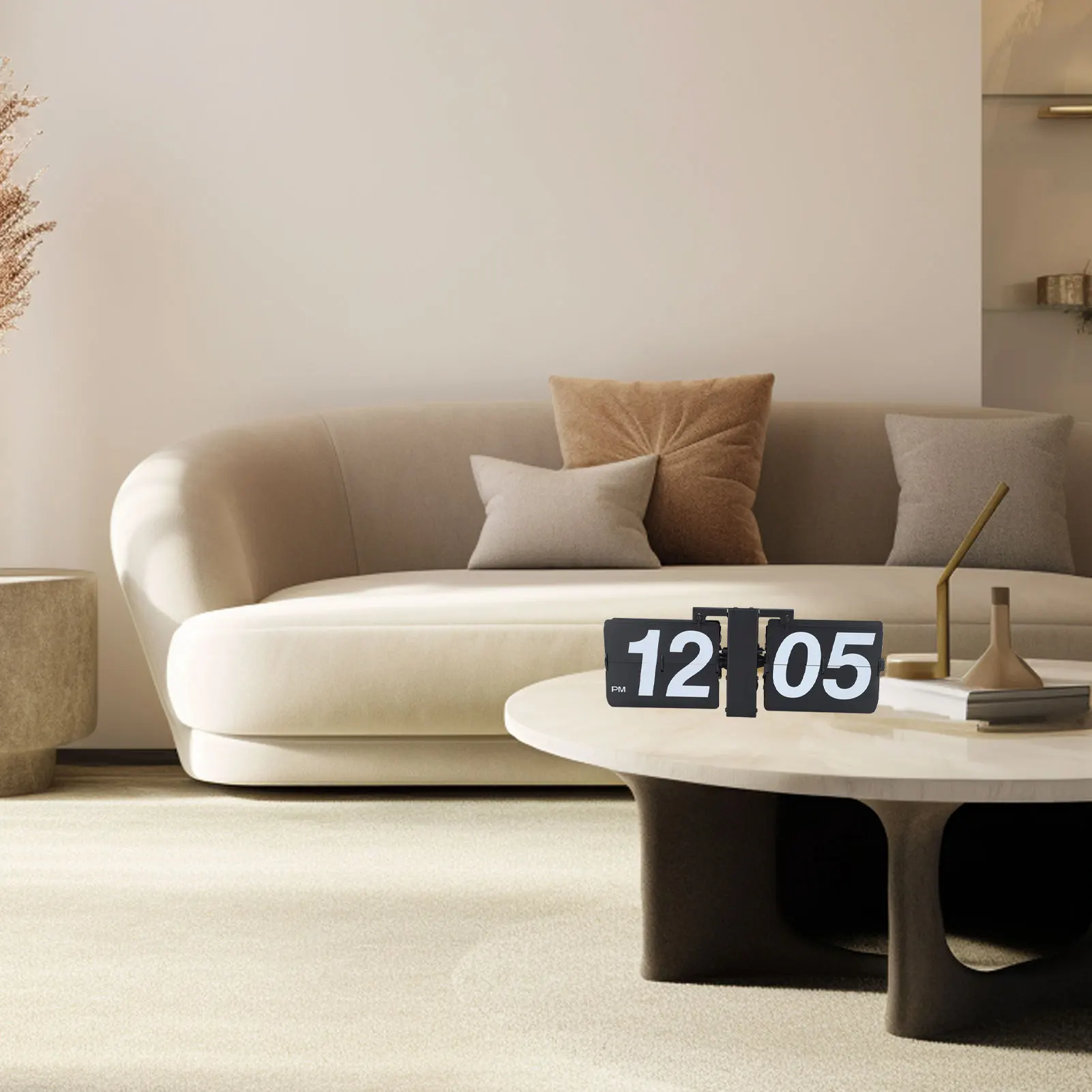 Desktop Mechanical Clock Stainless Steel and PVC Detachable Cards Battery Powered for Living Room table clock