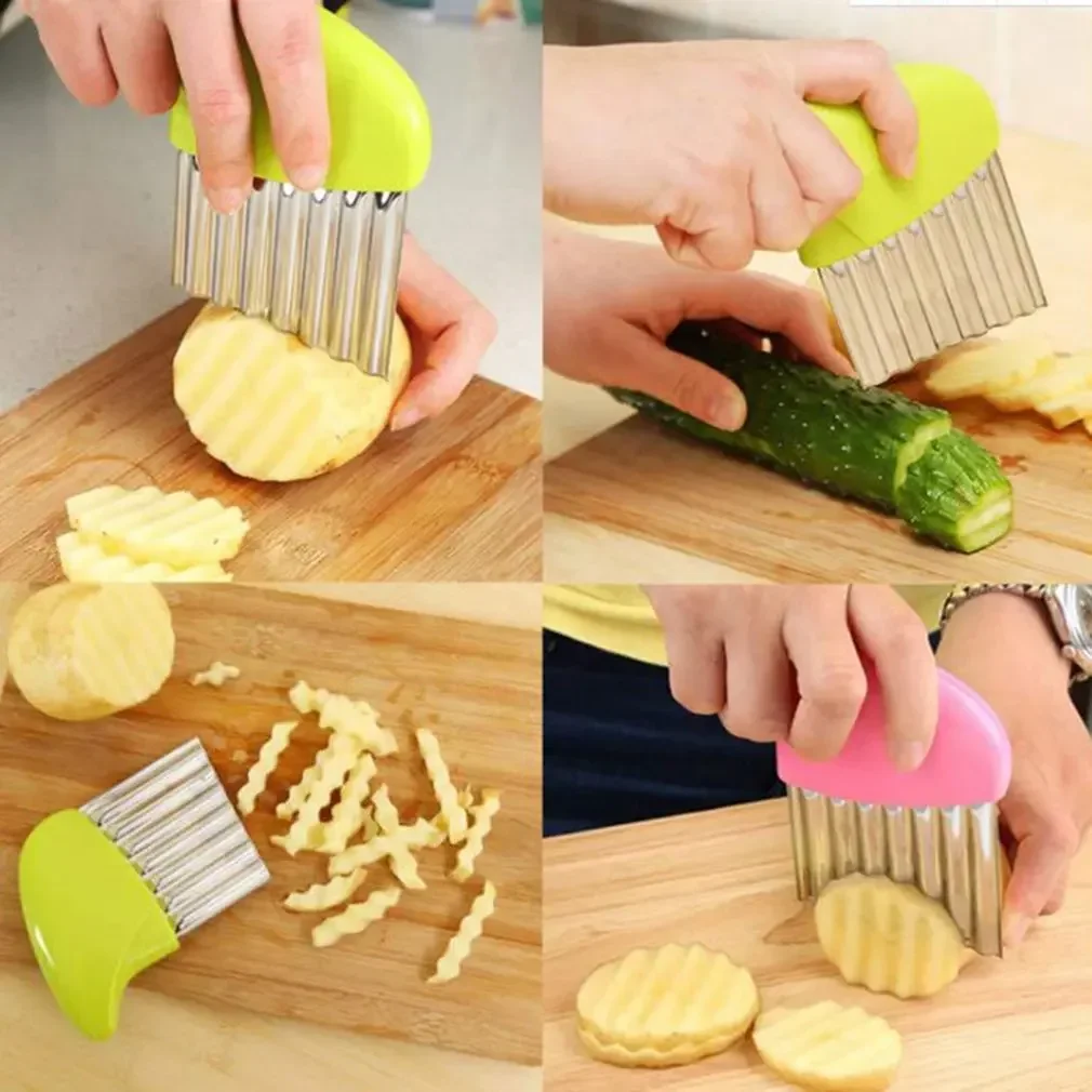 Potato Chip Slicer Cutter Vegetable Fruit Corrugated Wavy Knife French Fries Potato Cutter Kitchen Gadget Accessories Slicers vegetable slicer french fry cutter