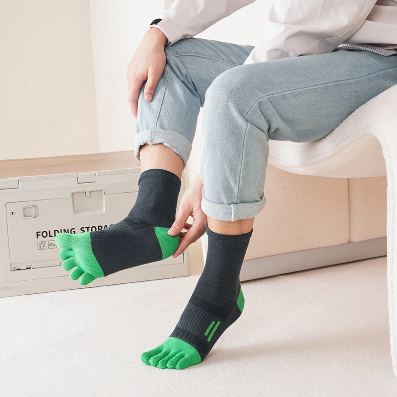 1 Paar kurze Zehensocken für Sport und Herren, Kompressions-Baumwolle, schweißabsorbierend, jung, lässig, antibakteriell, atmungsaktiv, Fünf-Finger-Socken – Detail 8