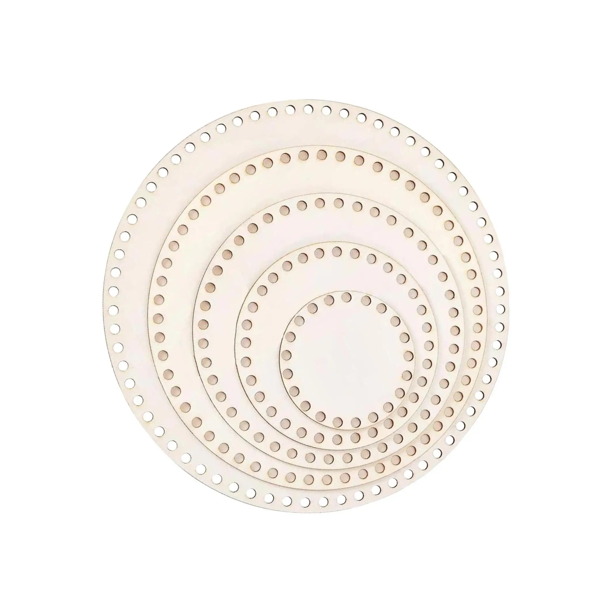 

5Pcs Wooden Basket Bottom Blank Round Circle with Holes for Crochet Bag