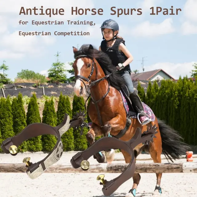 2-Pack Western Horse Spurs – Steel, Vintage Bronze Finish, Turnable Rowel For Equestrian Training