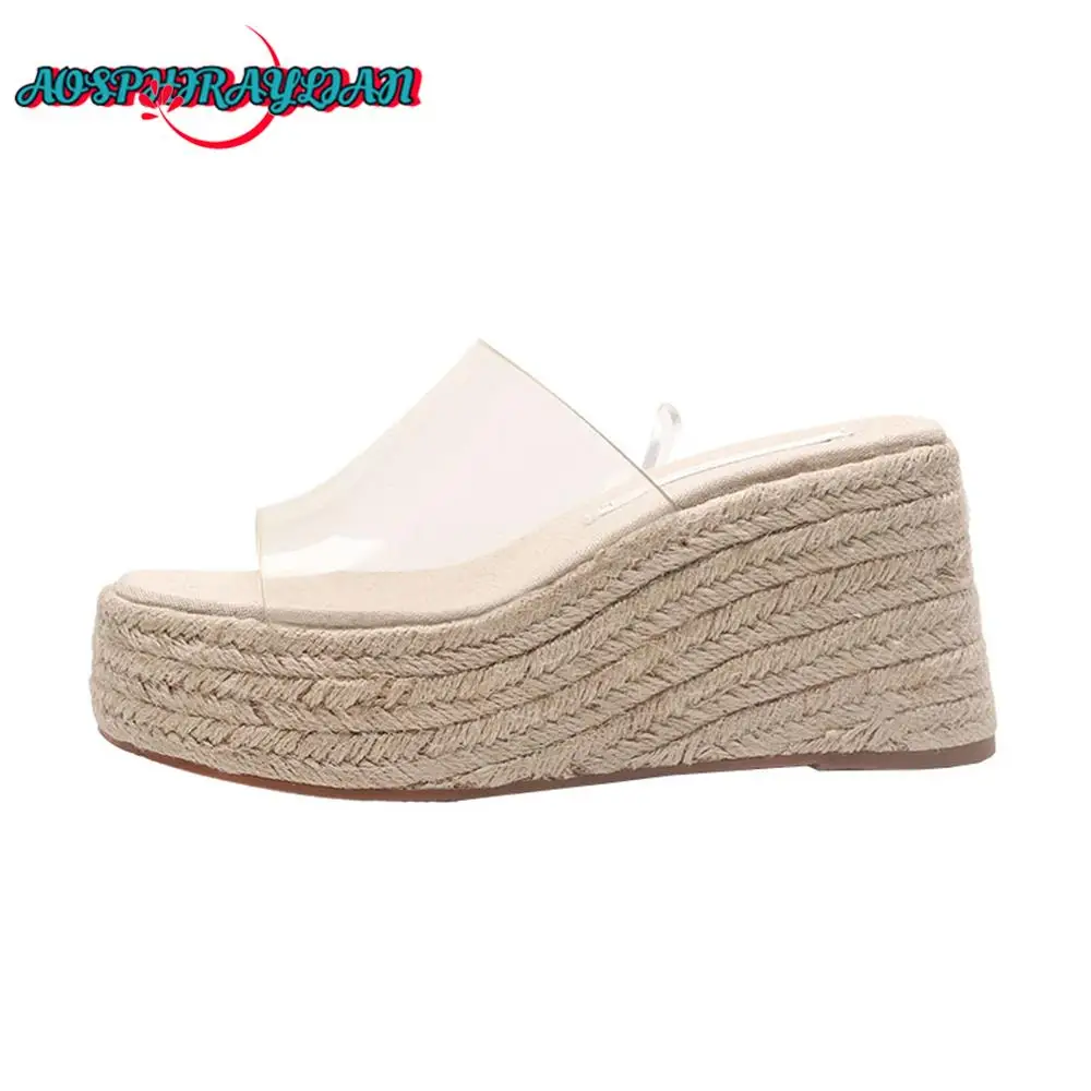 

Sandals Women Summer 2023 Straw Women's Espadrilles Mules Slipper Sandals Slip On Platform Leisure Wedges High Heels Shoes