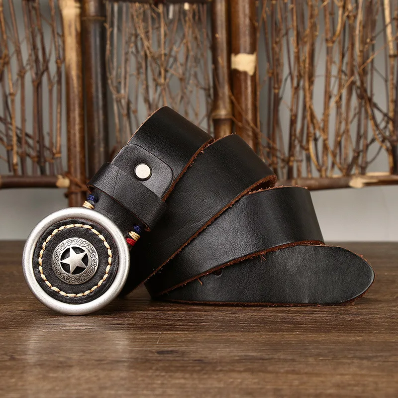 3.8CM Genuine Leather Belts for Men Thickened Head Layer Pure Cowhide Smooth Buckle High Quality Jeans Cowboy Male Belt Luxury