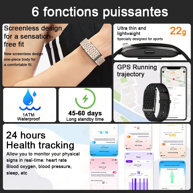 Smart Bracelet Heart Rate Blood Oxygen Monitor GPS Sports Record Electronic Bracelet Male Female Smartwatch 2025 New Android IOS