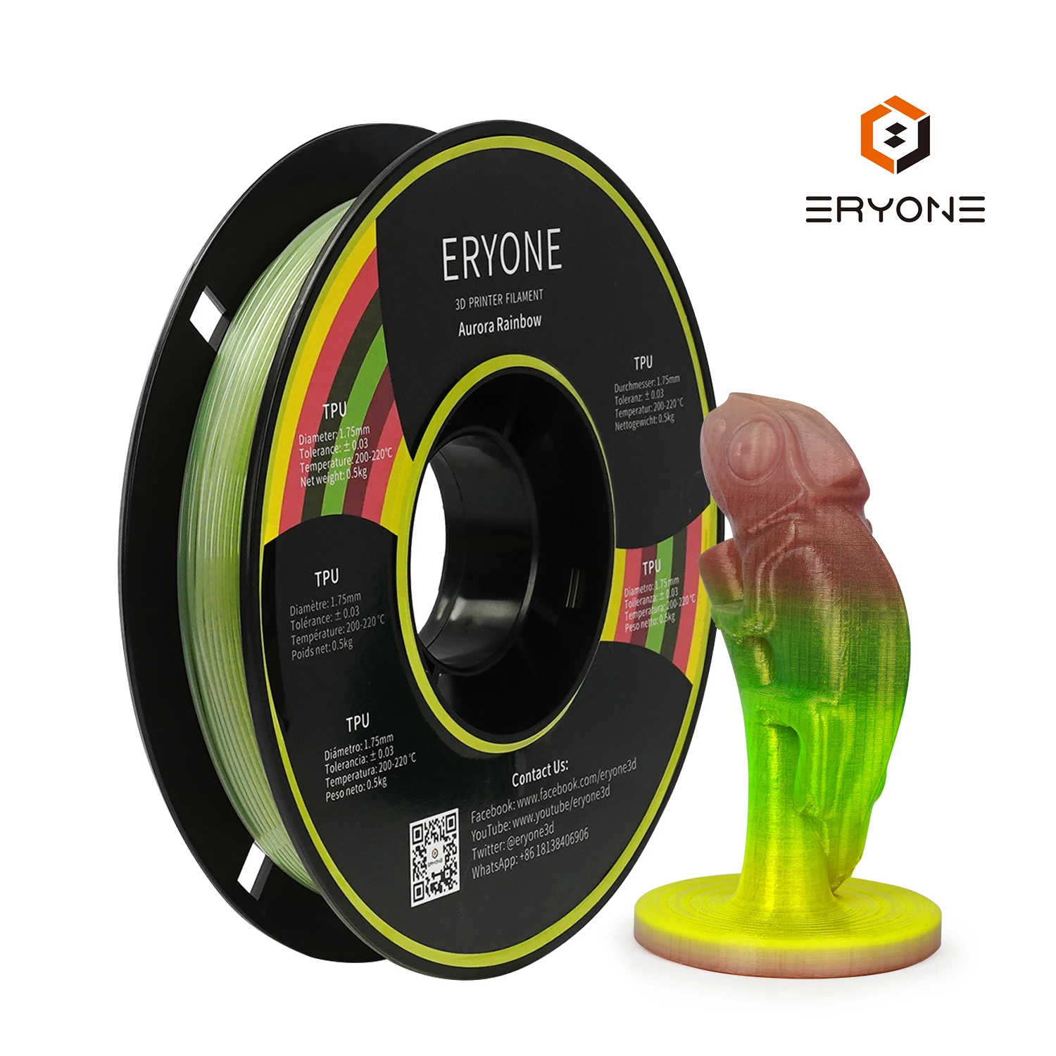 best liquid 3d printer Eryone Promotion Flexible TPU Rainbow Filament 1.75mm 1 Spool ±0.5kg TPU Filament for 3D Printer/Pen Free Fast Shipping polycarbonate 3d filament