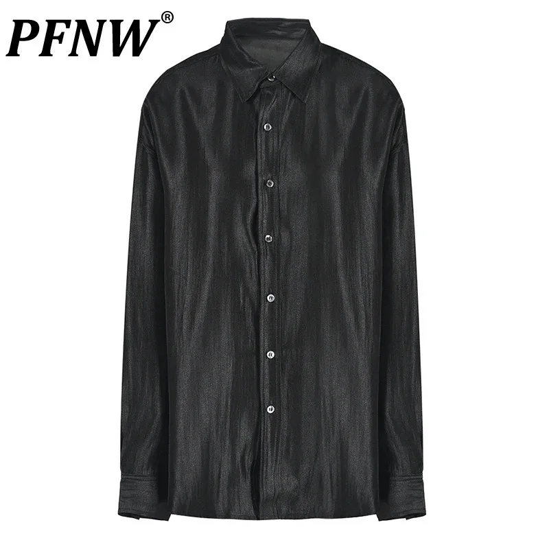 

PFNW Men's Long Sleeve Shirts Textured Loose Tops 2024 Spring Autumn Casual Trend Solid Color Cardigan Fashion Versatile CPG0528