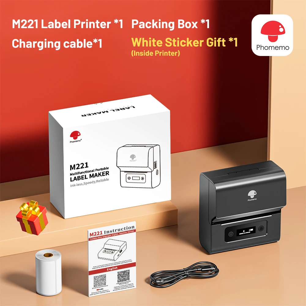 Phomemo m221 75mm Etiketten drucker Drucker Inkless Bluetooth Label  tragbarer Thermo drucker Etikett ierer für Büro, Zuhause, Laden  Einzelhandel - AliExpress