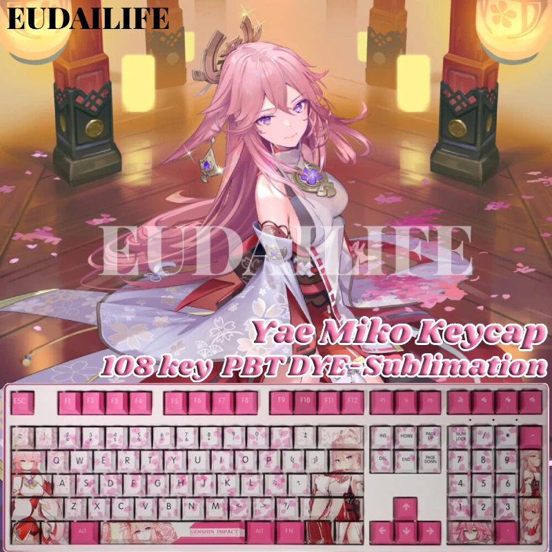 

Genshin Impact Yae Miko 108 клавиша PBT 5-сторонняя краска Сублимация Вишневый профиль MX Переключатель поперечной оси клавиатура механическая клавиатура подарок