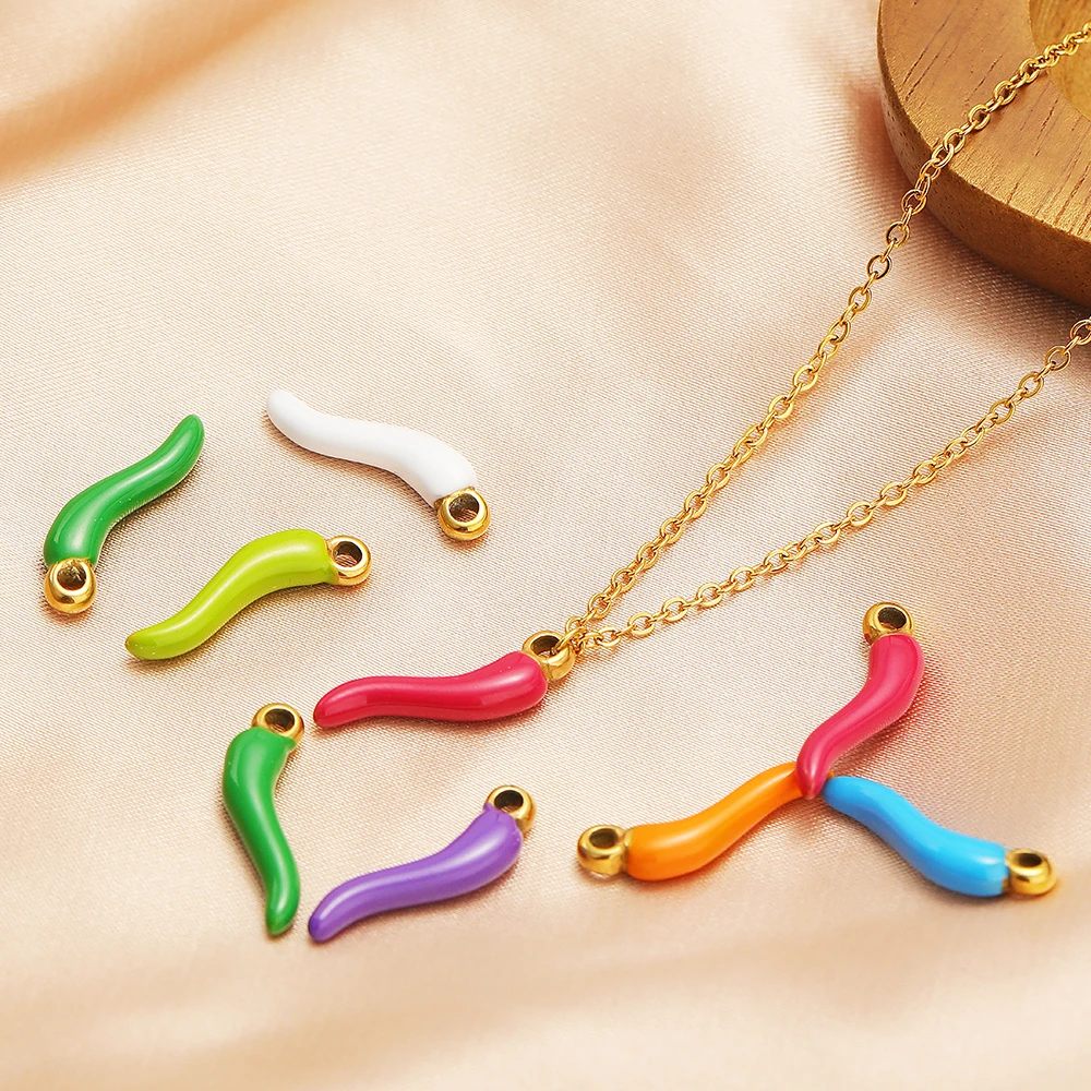 5 Stück Edelstahl Multi Color Pepper Charms Niedlicher Chili Anhänger für DIY Kinder Schmuckherstellung Halskette Armband Zubehör Bulk – Detail 4