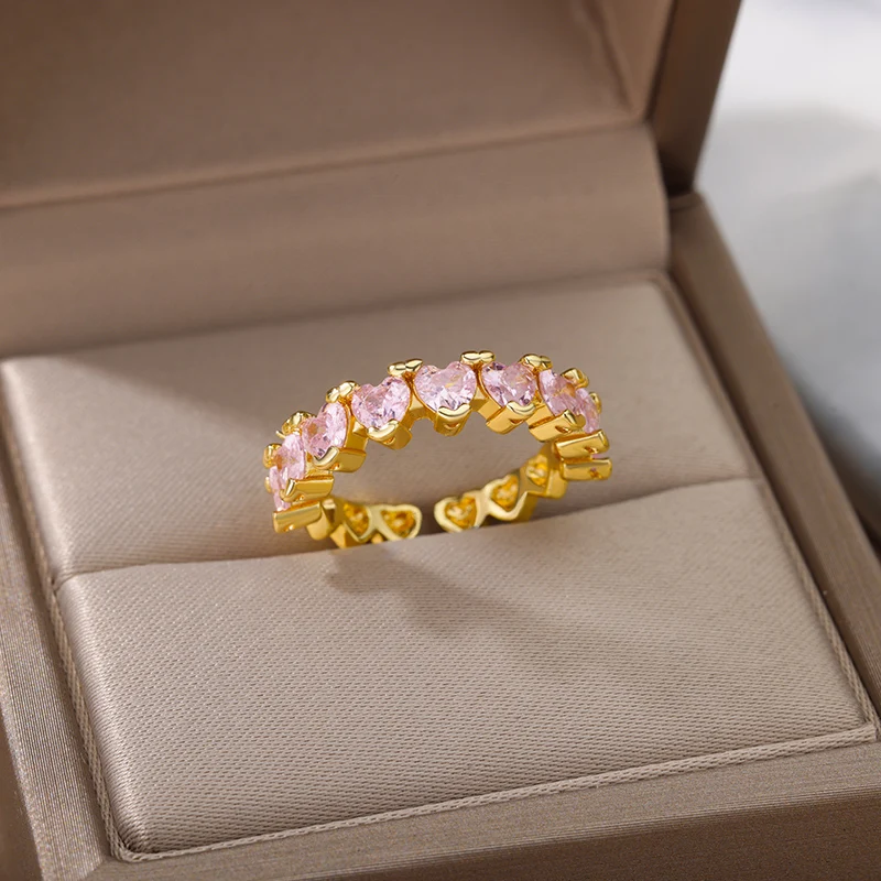 Zircon Stainless Steel Adjustable Irregular Couple Ring