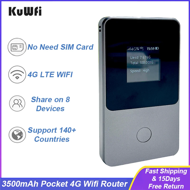 KuWfi 4G LTE Router 150Mbps Wireless Portable Mobile Router 3500mAh