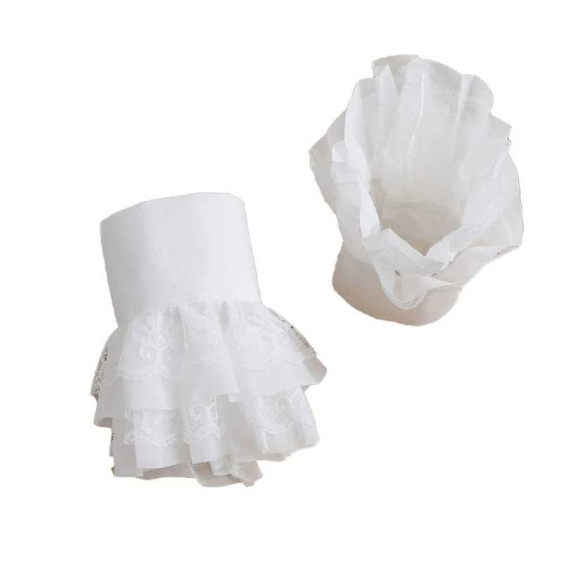 

L93F Pleated Lace Wrist Cuffs Detachable Elegant Double Layer Flared Pleated Ruffled False Lace Cuffs Sweater Wristband