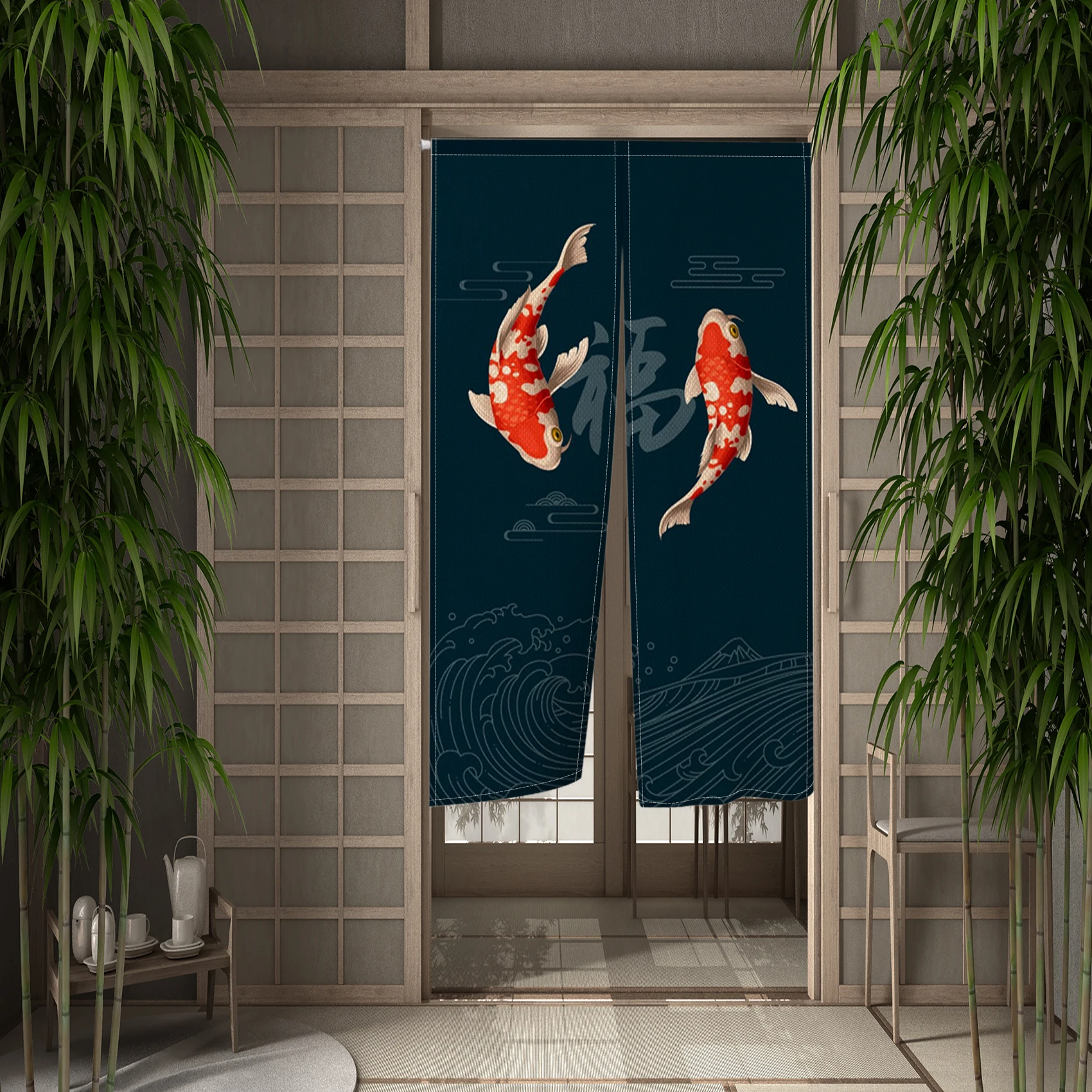 Decor Curtains Japanese Split Hanging Door Curtain Koi Printed Fu Partition Kitchen Bedroom Restaurant Entrance Linen Curtains
