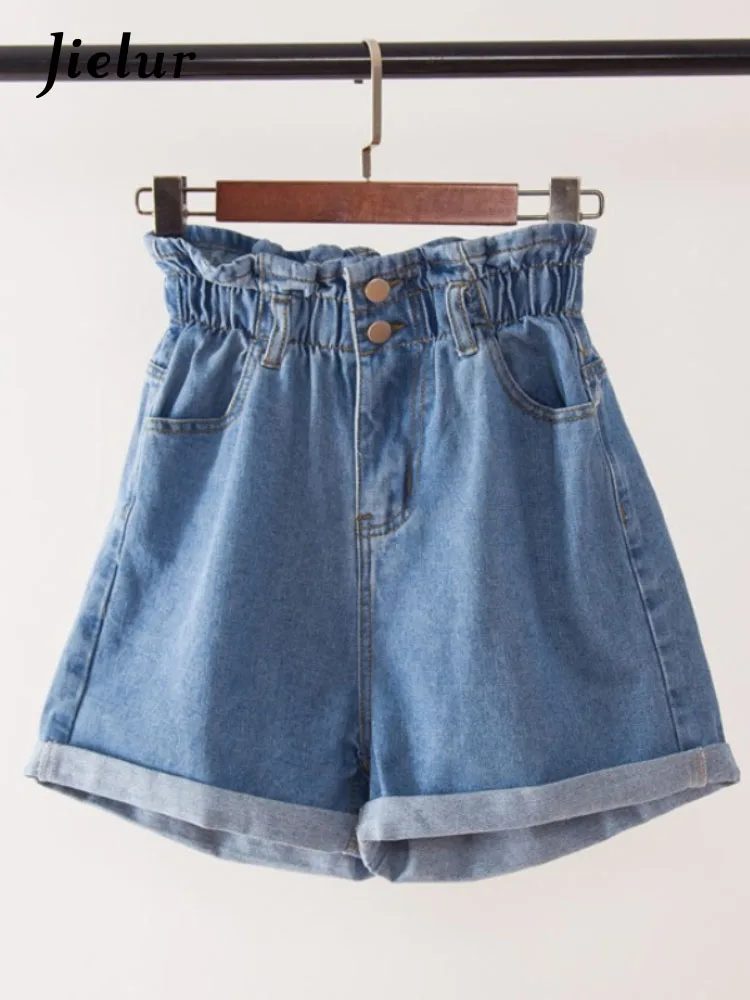 

2023 Summer Black Women Denim Shorts Women S-5XL Harem Ruffled White Blue High Waisted Shorts Female Elastic Short Jeans
