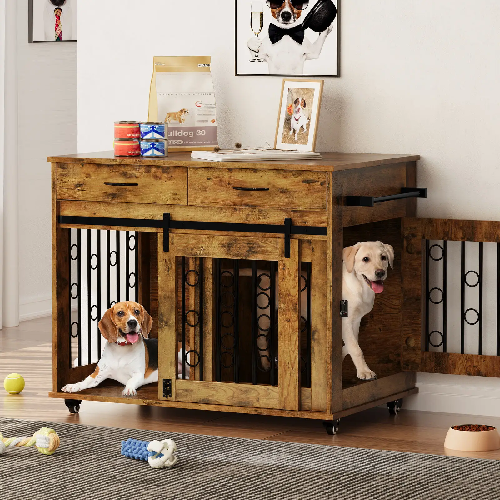 

39 in End Table Dog Crate Furniture Wooden Indoor Dog Kennel Pet Furniture Cage Storage Cabinet Furniture