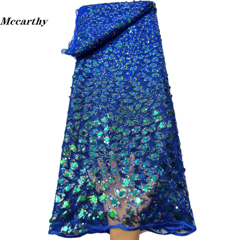 

Blue African Net Lace French Luxury Sequin Fabric 2023 Embroidery Tulle Lace Fabrics With Sequins For Nigeria Wedding Dress