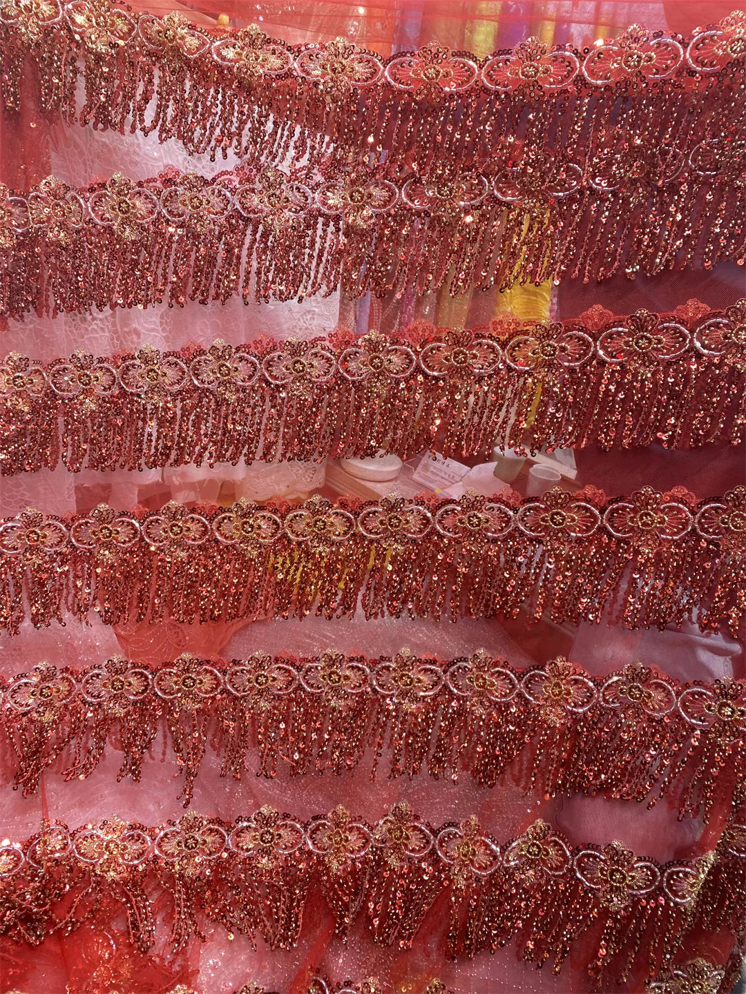 High Quality New For Party Dresses Luxury Beaded With Sequins Fringed Lace Fabric Nigeria Embroidery Sequin Tassel Fabric