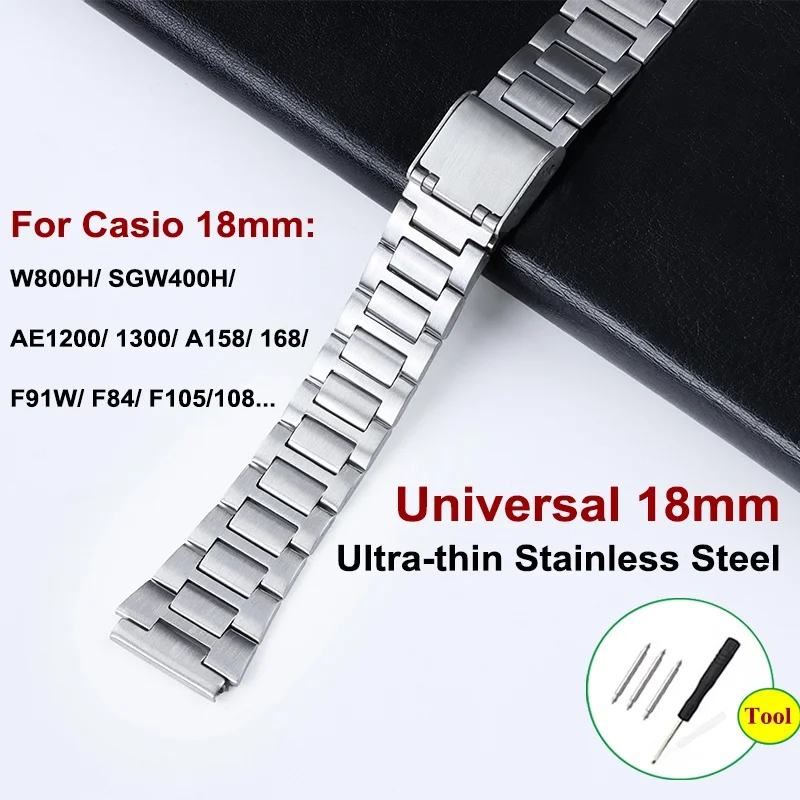 Cinturino Universale Per Orologio 18Mm Per Casio W800H Ae1200 F91W Cinturino In Acciaio Inossidabile Cinturino In Metallo Ultrasottile Con Fibbia Pieg