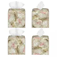 Custom France Paris Eiffel Tower Facial Tissue Box Cover Square Flower Pink PU Leather Tissue Box Holder for Car Bathroom 2