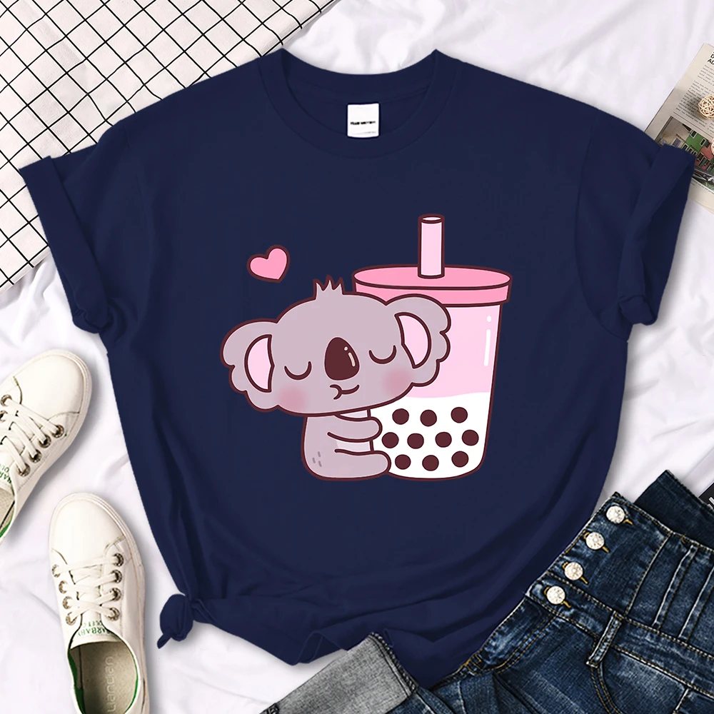 Koala Like Drink Milk Tea Cute Print T-Shirt Womans Kawaii Cartoon Graphic Clothes Womens Oversize Harajuku Funny Girls Tshirts