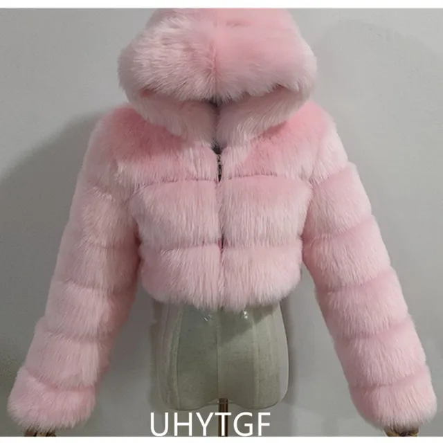 Seta T Women's Fleece Cropped Faux Fur Long Sleeve Pockets Shaggy Warm Winter Jacket Medium