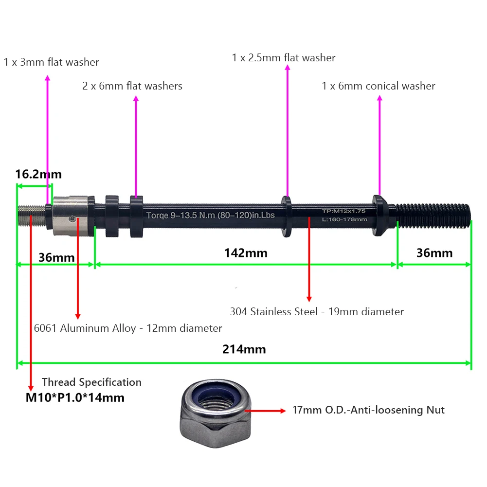 Bike Trailer Thru Axle Cargo Bicycle Trailer Axle Kid Trailer Hitch Axle 160-178mm M12 P1.0/1.5/1.75 Cycling Accessories