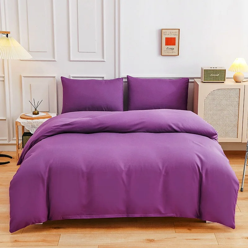 4Pcs Skin Friendly and Brushed Duvet Cover Set, Solid Brown Purple Quilt Cover with Sheet Pillowcases, Luxury Hotel Bedding Set 4