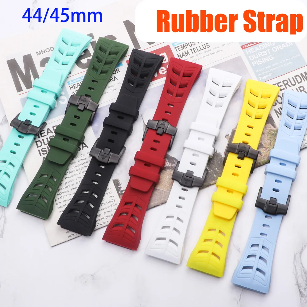 

Luxury Rubber Watch Band for Apple Watch Series 8 7 6 5 4 SE 44MM 45MM Pin Buckle Refit Strap Accessories