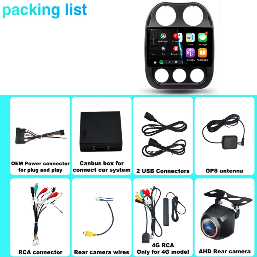 Radio de coche con reproductor de video Android 16 para Jeep Compass Patriot 2010 - 2016 Autoradio estéreo 2 Din GPS Navegación Carplay DSP WIFI+4G 4
