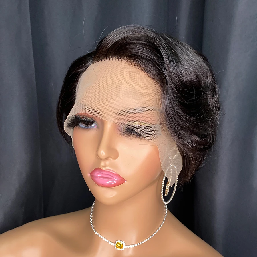 Short Pixie Cut Curly Wigs T Part Lace Wigs 13*4*1 Lace Human Hair for Black Women