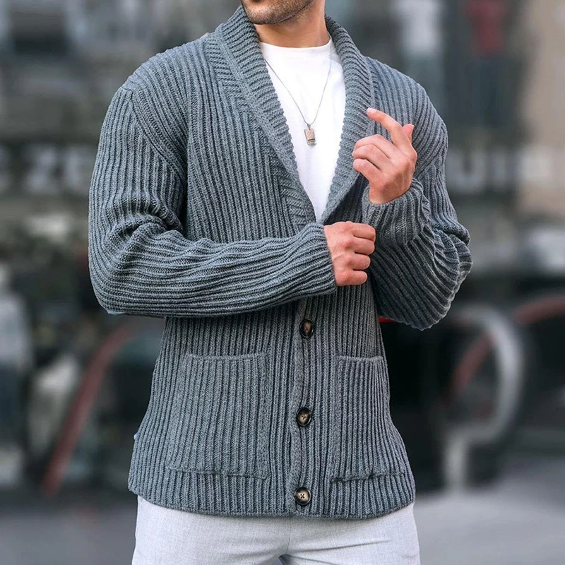 

Winter Autumn Long Sleeve Knit Sweater Coats Men Clothing Vintage Lapel Collar Thickness Jackets 2023 Long Sleeve Tops Knitwear