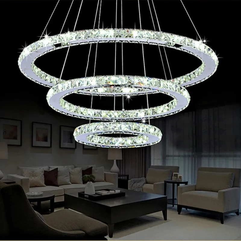

Luxury Crystal Rings Chandelier Bedroom Suspension Lamp Fixtures for Living Dinning Room Decoration Cristal Lustre Pendant Light