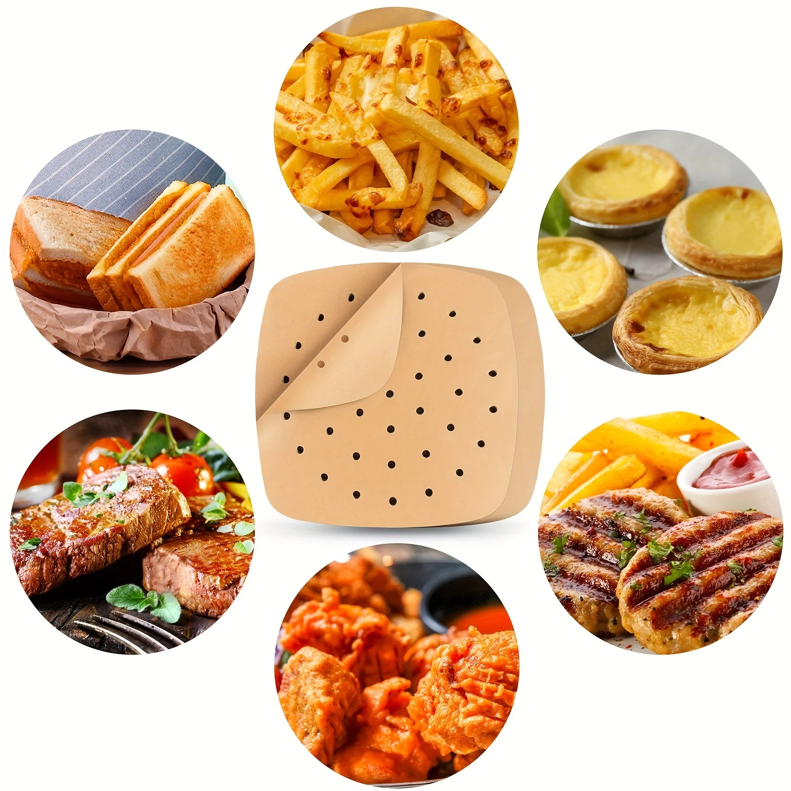 Premium Perforated Air Fryer & Baking Paper Liners - 50/100 Pack