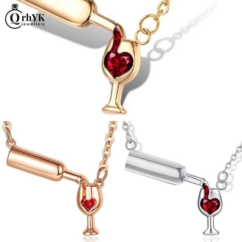 Collar de acero quirúrgico con diseño copa de vino para mujer, Circonia cúbica, colgante de vino, 3 colores, 1 Uds.|Collares colgantes| - AliExpress