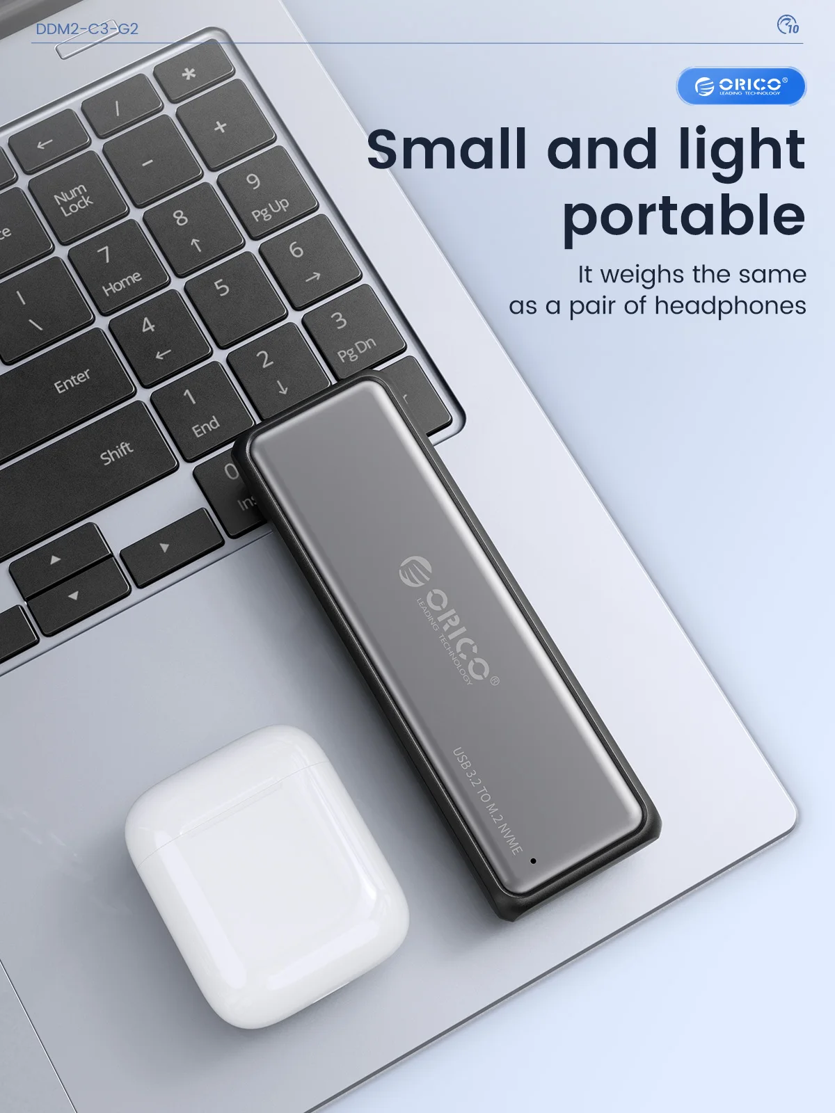 Orico M.2 Ssd Enclosure Nvme Sata Alumínio 10gbps Ferramenta Livre m2 Ssd Enclosure Solid State Drive Case Acessórios para Computadores Portáteis - Imagem 2