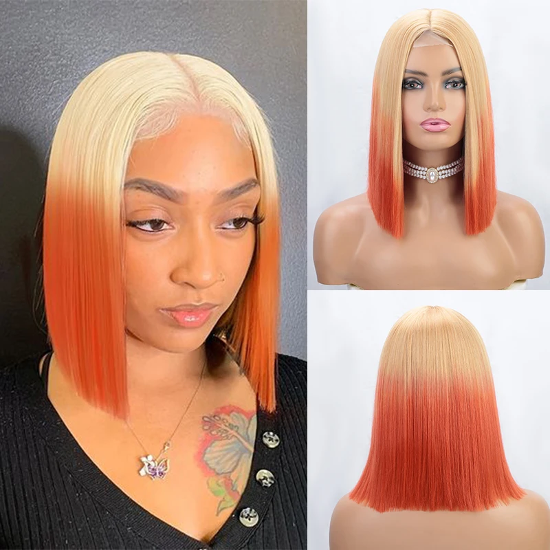 

Парик Омбре Ginger Orange Bob для женщин, короткие Натуральные Прямые волосы на плечах, синтетический средней части, для косплея, ежедневного использования