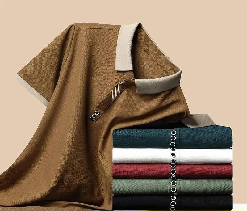 2024 남성용 반팔 티셔츠, 코튼 폴로 셔츠, 심플 타이, 반팔 셔츠, 여름 새로운 스타일 