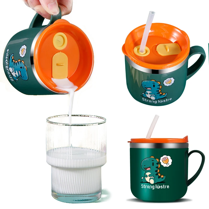 250ML Baby Feeding Cup Stainless steel Straw Cup Baby Learning Feeding Sippy Anti-Hot Leakproof Toddler Water Bottle water bottle drinking cup water cup feeding cup
