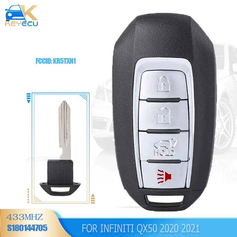 

KEYECU S180144705 Keyless GO 3+1B Smart Remtoe Key FSK 433MHz NCF29A1M/HITAG AES/4A for Infinti QX60 SUV 2019-2020 FCCID:KR5TXN1