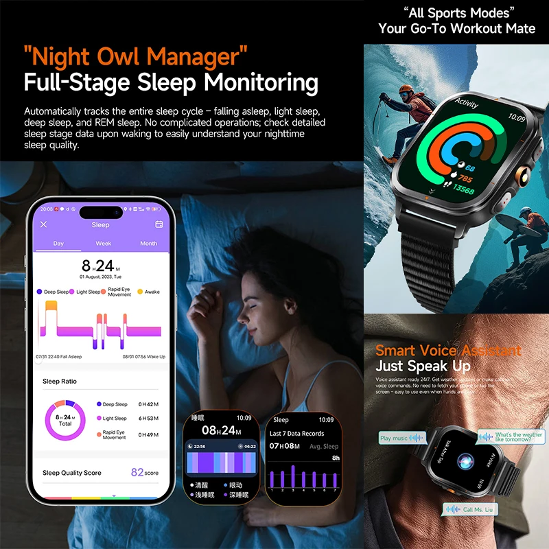 Nuovo Smartwatch 2026 con GPS, Bussola, Torcia, Funzione Q&A GPT, Monitoraggio Frequenza Cardiaca e Salute, Modalità Sportive, Chiamate BT, Impermeabile 1ATM - immagine 5