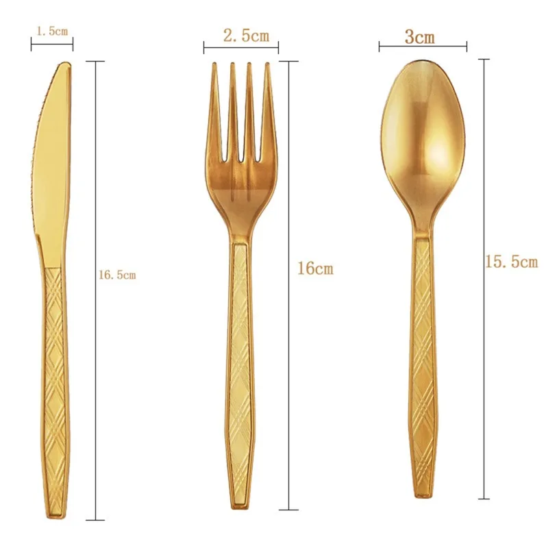 Description Picture 5 of item10pcs/Set green golden Pink Disposable Tableware Plastic Knife Fork Spoon Birthday Decor Kids Adults Wedding Party Supplies