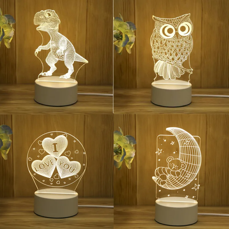 

Dinosaur Owl Bear Acrylic Cartoon LED Night Light Kids Bedroom Night Lamp for Valentine's Day Gifts Wedding Christmas Decoration