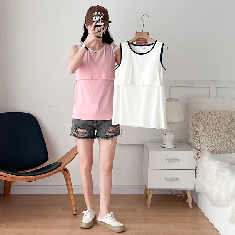 Solid Color All-Season Essential Nursing Tank Top Withe Built-in Brapads 8040B