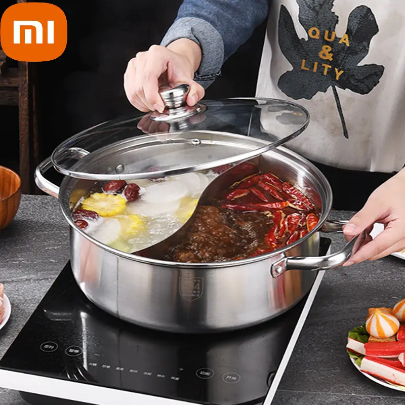 Xiaomi Hot Pot Induction Cooker Chinese Fondue 304 Stainless Steel Hotpot  with Lid Gas Induction Stove Cooking Pot for Cookware - AliExpress